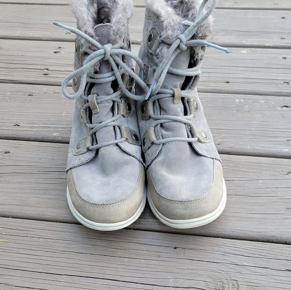 Sorel Explorer Joan Gray Suede Leather Lace-up Sneaker Winter Snow Ankle Boots - Picture 5 of 9